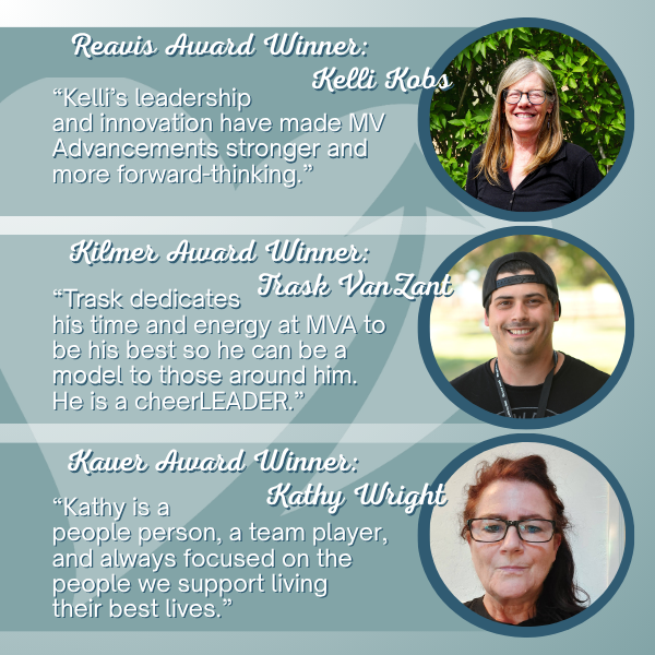 Cover image for the MVA newsletter showing three people that are legacy award winners